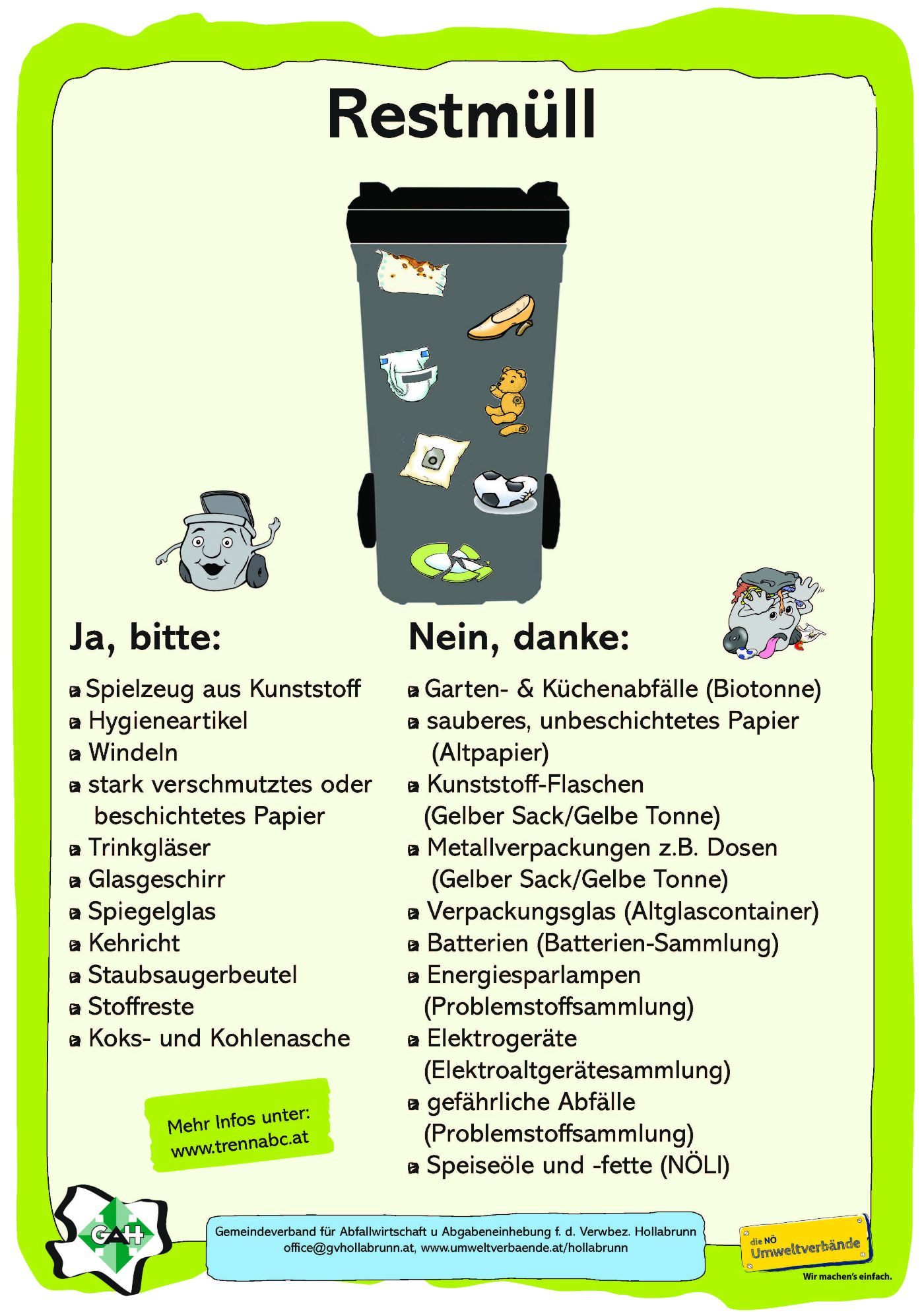 Plakat mit Mülltonne